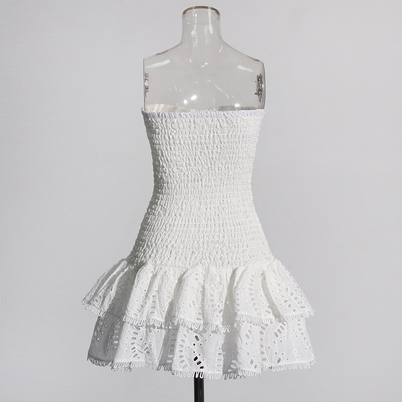 Women's Fashion Tube Top Sleeveless Slim Fit Ruffled Hem Slim Dress