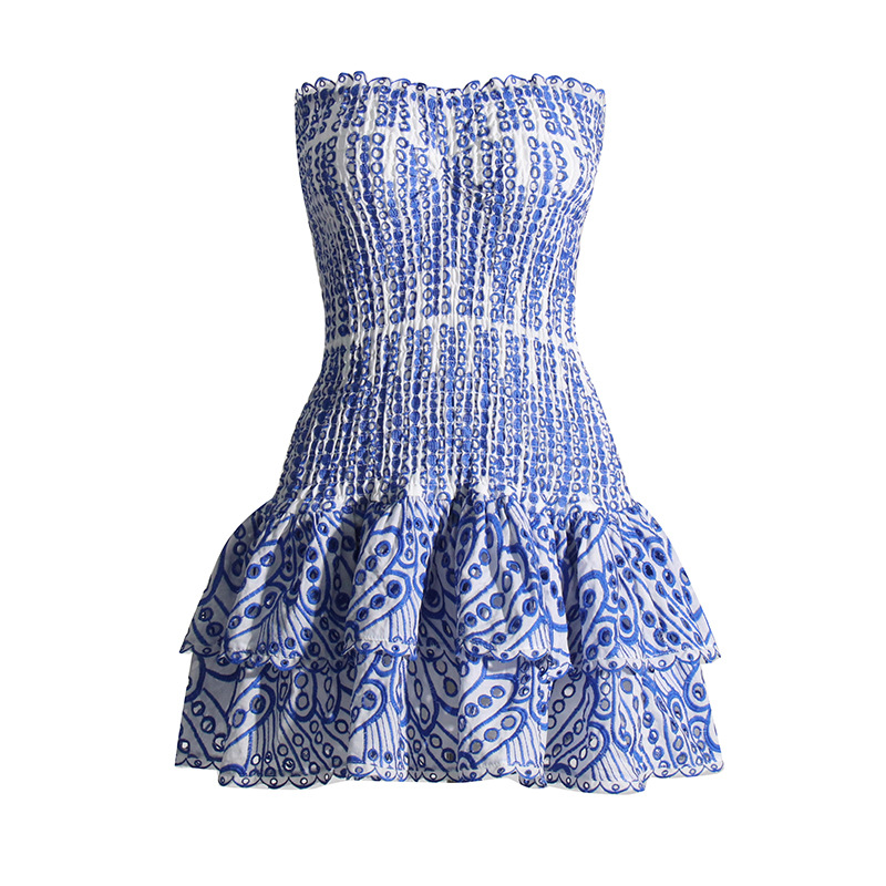 Women's Fashion Tube Top Sleeveless Slim Fit Ruffled Hem Slim Dress