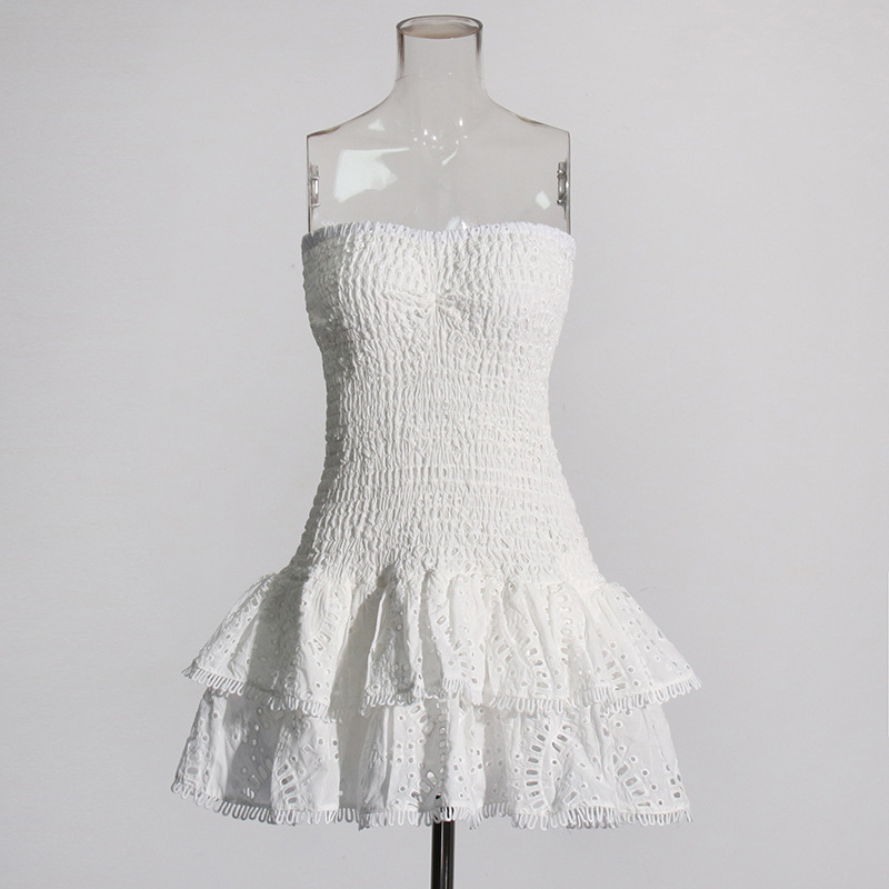 Women's Fashion Tube Top Sleeveless Slim Fit Ruffled Hem Slim Dress