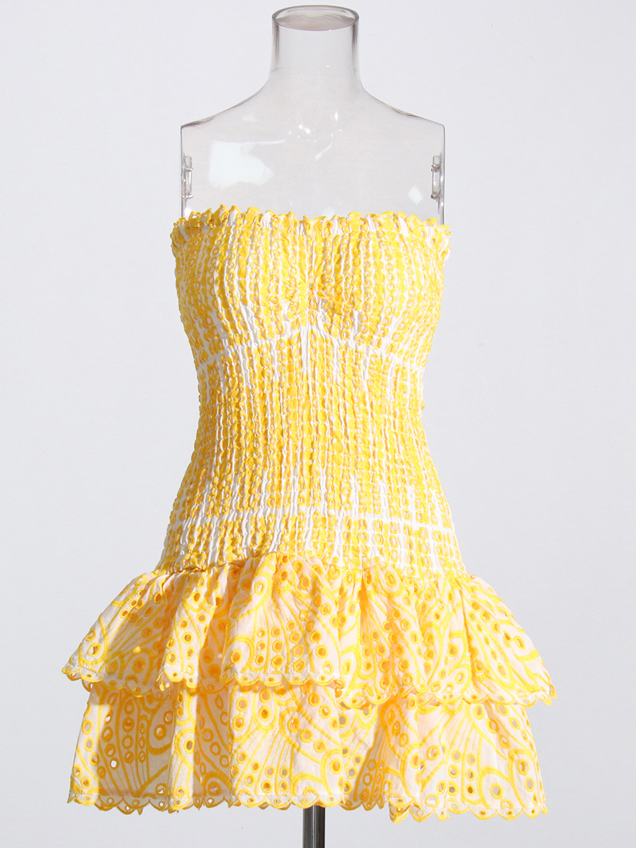 Women's Fashion Tube Top Sleeveless Slim Fit Ruffled Hem Slim Dress