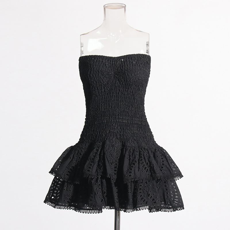 Women's Fashion Tube Top Sleeveless Slim Fit Ruffled Hem Slim Dress