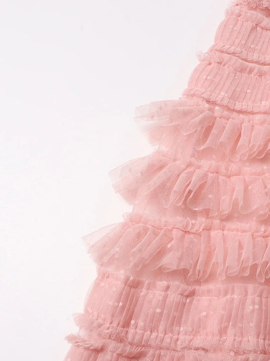 Dotelle Mesh Ruffle Gown