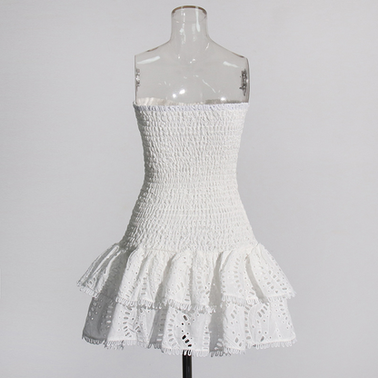 Women's Fashion Tube Top Sleeveless Slim Fit Ruffled Hem Slim Dress