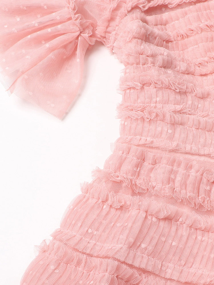 Dotelle Mesh Ruffle Gown