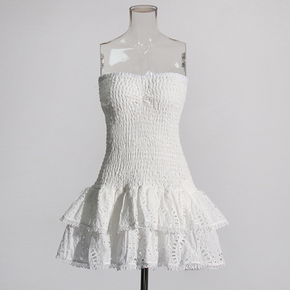 Women's Fashion Tube Top Sleeveless Slim Fit Ruffled Hem Slim Dress