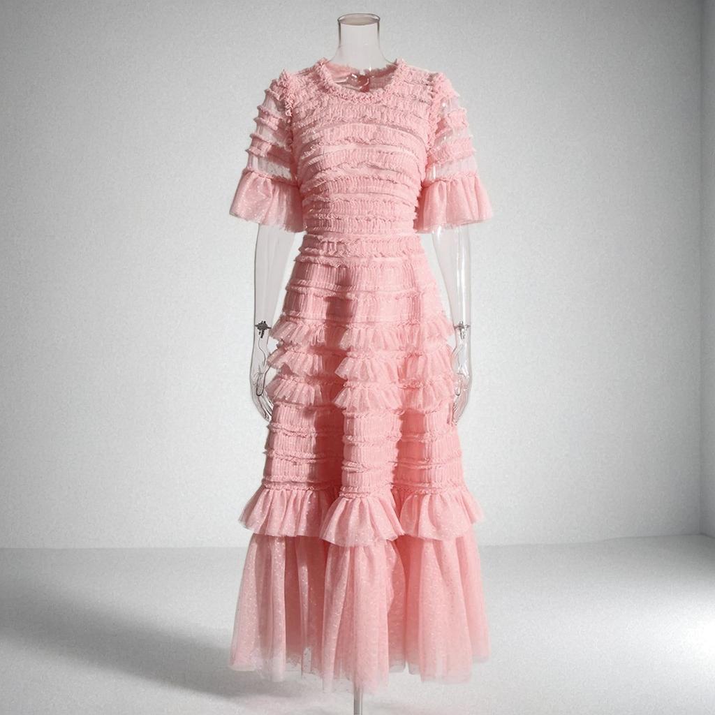 Dotelle Mesh Ruffle Gown
