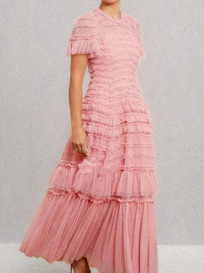 Dotelle Mesh Ruffle Gown