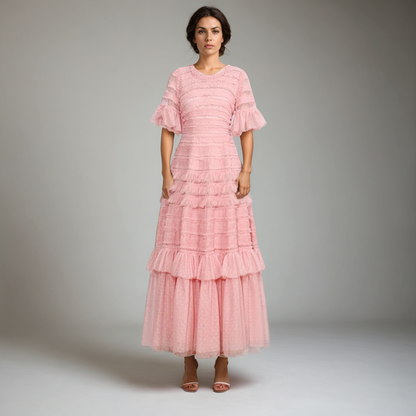 Dotelle Mesh Ruffle Gown