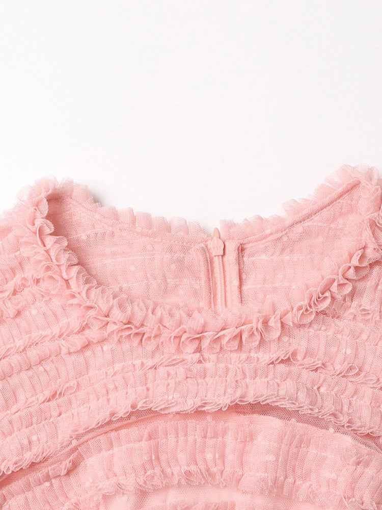 Dotelle Mesh Ruffle Gown