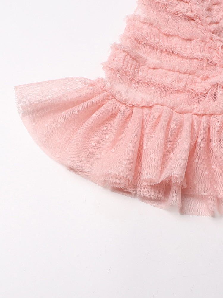 Dotelle Mesh Ruffle Gown