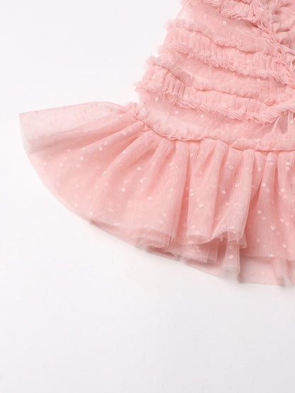 Dotelle Mesh Ruffle Gown
