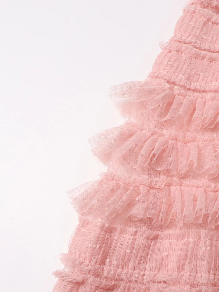 Dotelle Mesh Ruffle Gown