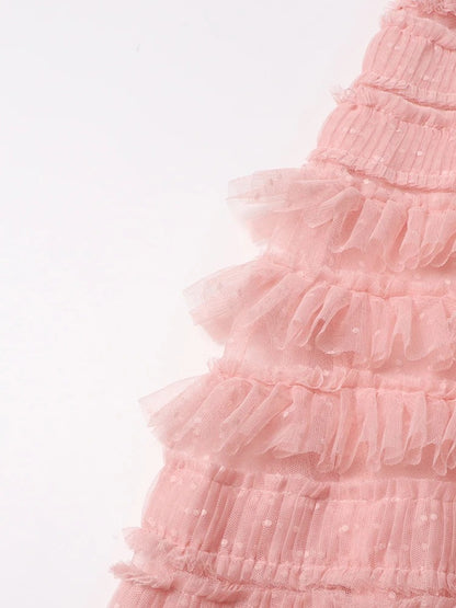 Dotelle Mesh Ruffle Gown